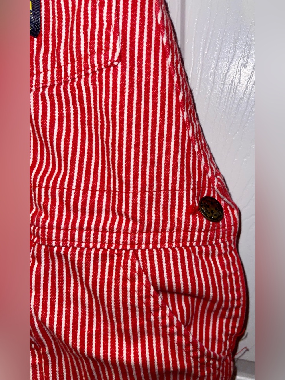 OshKosh B’Gosh kids 7 overalls red white Hickory Railroad stripe - Picture 5 of 7